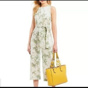 ANTONIO MELANI Cream and Green Floral Jumpsuit